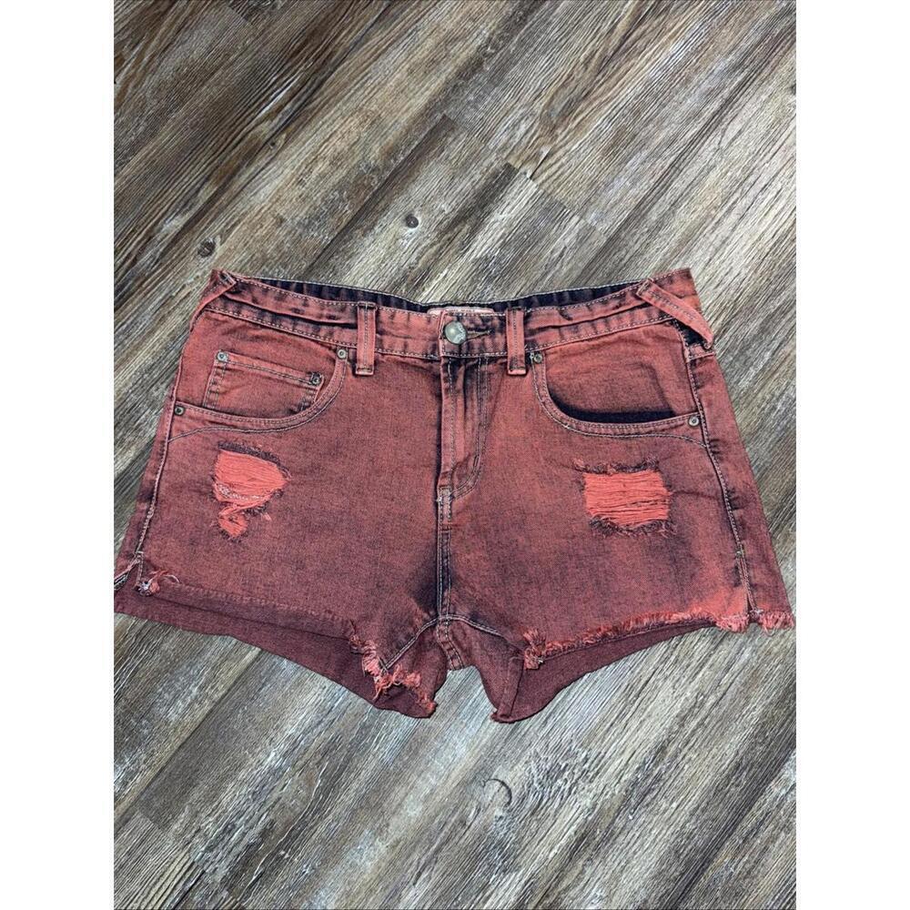 Free People Red Boho Hippie Grunge Emo Goth Distressed Cut Off Y2K Denim Short